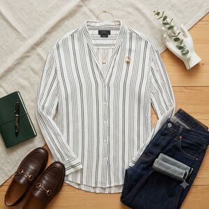 ZARA Relaxed Fit Striped Crinkle Button-Down Shirt Top White Black Small